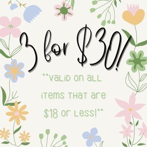 🌸 𝐁𝐔𝐍𝐃𝐋𝐄 𝟹 𝐈𝐓𝐄𝐌𝐒 𝐅𝐎𝐑 $𝟹𝟶 ($𝟷𝟾 𝐨𝐫 𝐥𝐞𝐬𝐬)!🌼